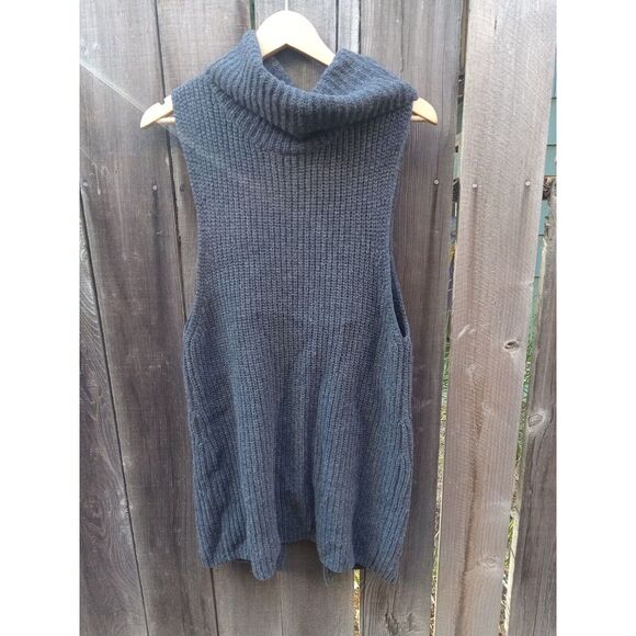 Free People Need It Now Turtleneck Ribbed Wool Sweater Vest‎ with Split Back Xs - Picture 6 of 7